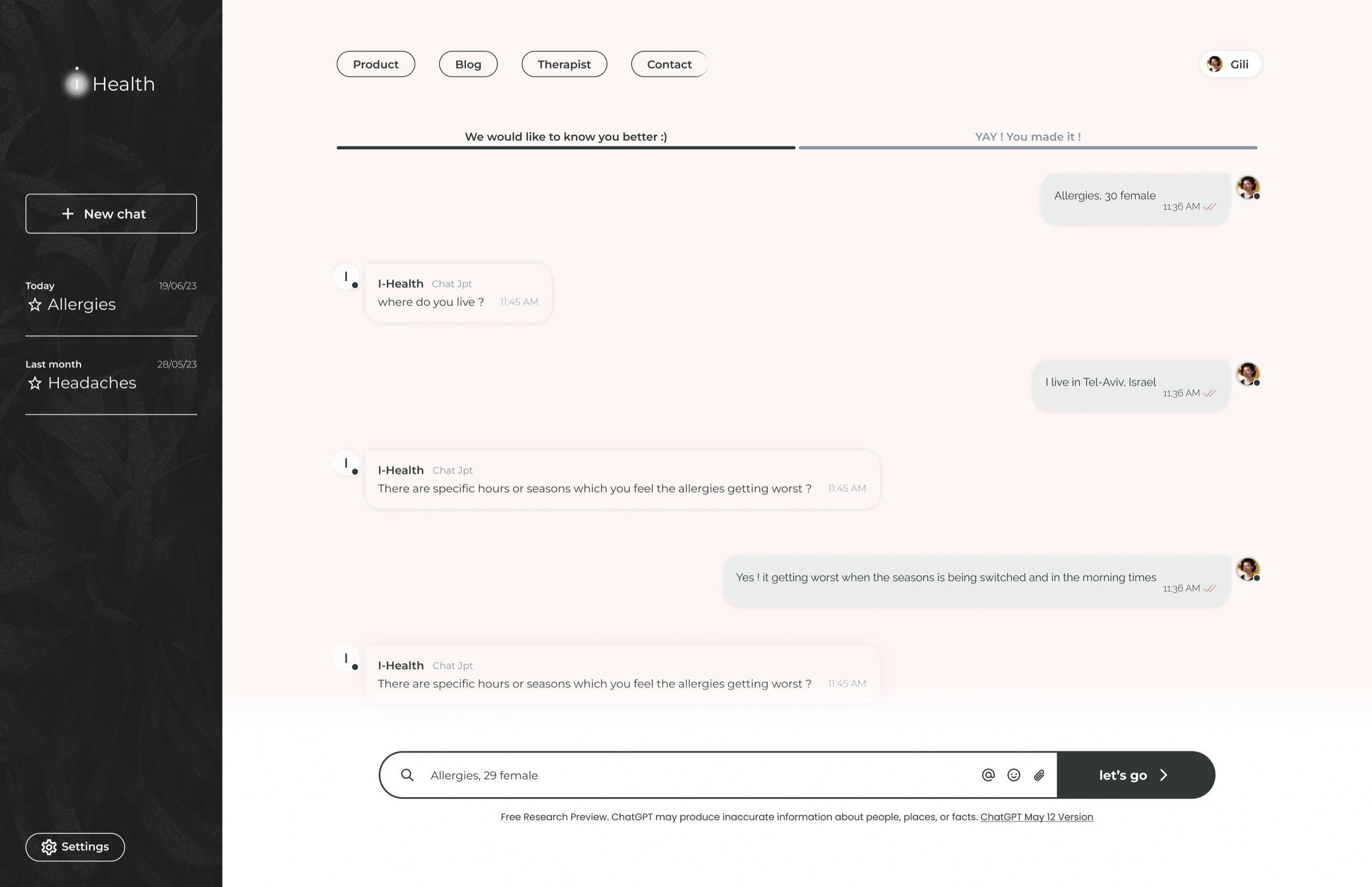 I-Health asks follow-up questions about the allergy