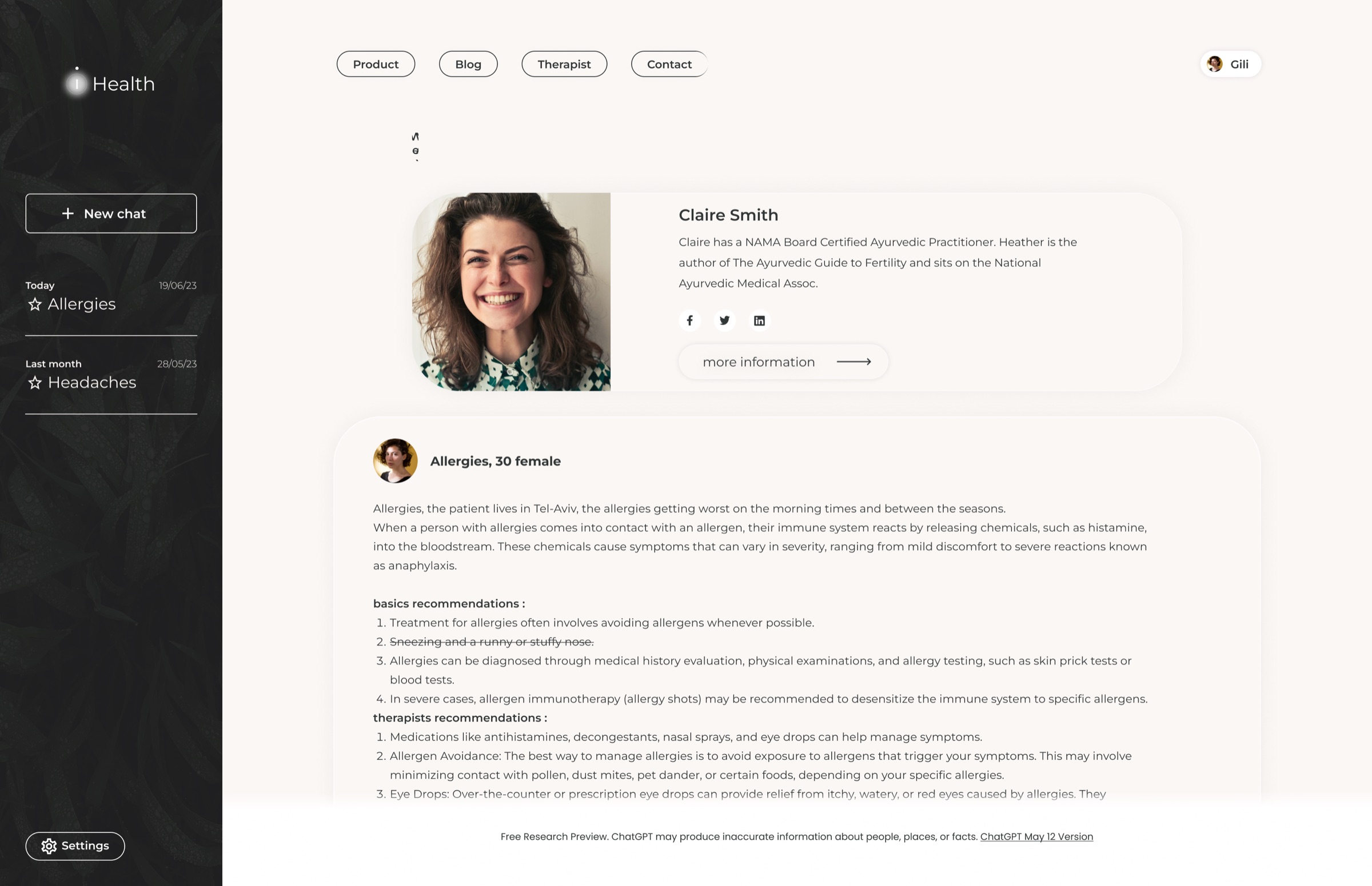 An I-Health diagnosis reviewed by a certified therapist