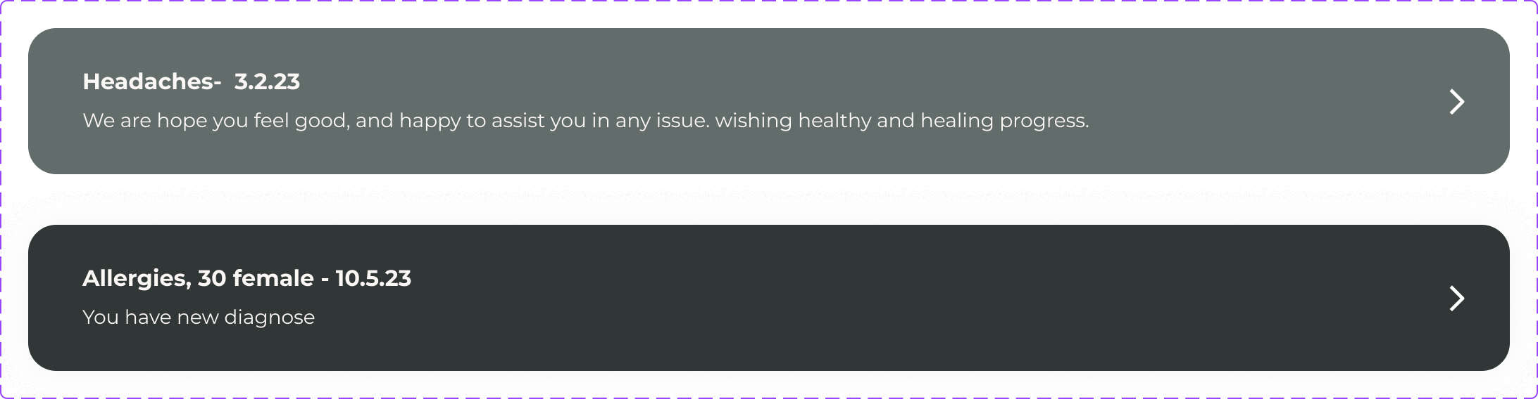 Diagnosis list items: a past diagnosis and a new one