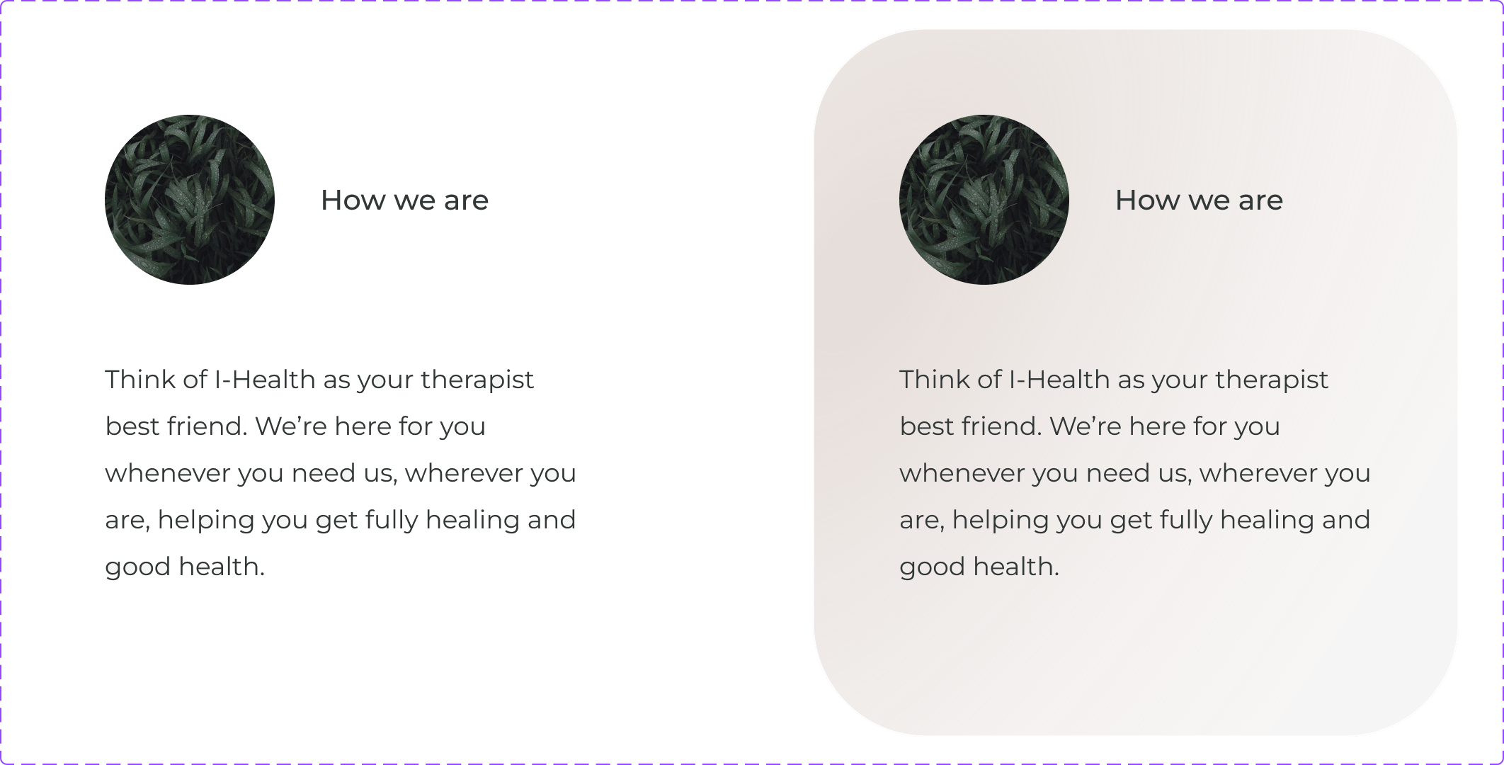 How we are info card, plain and on a card