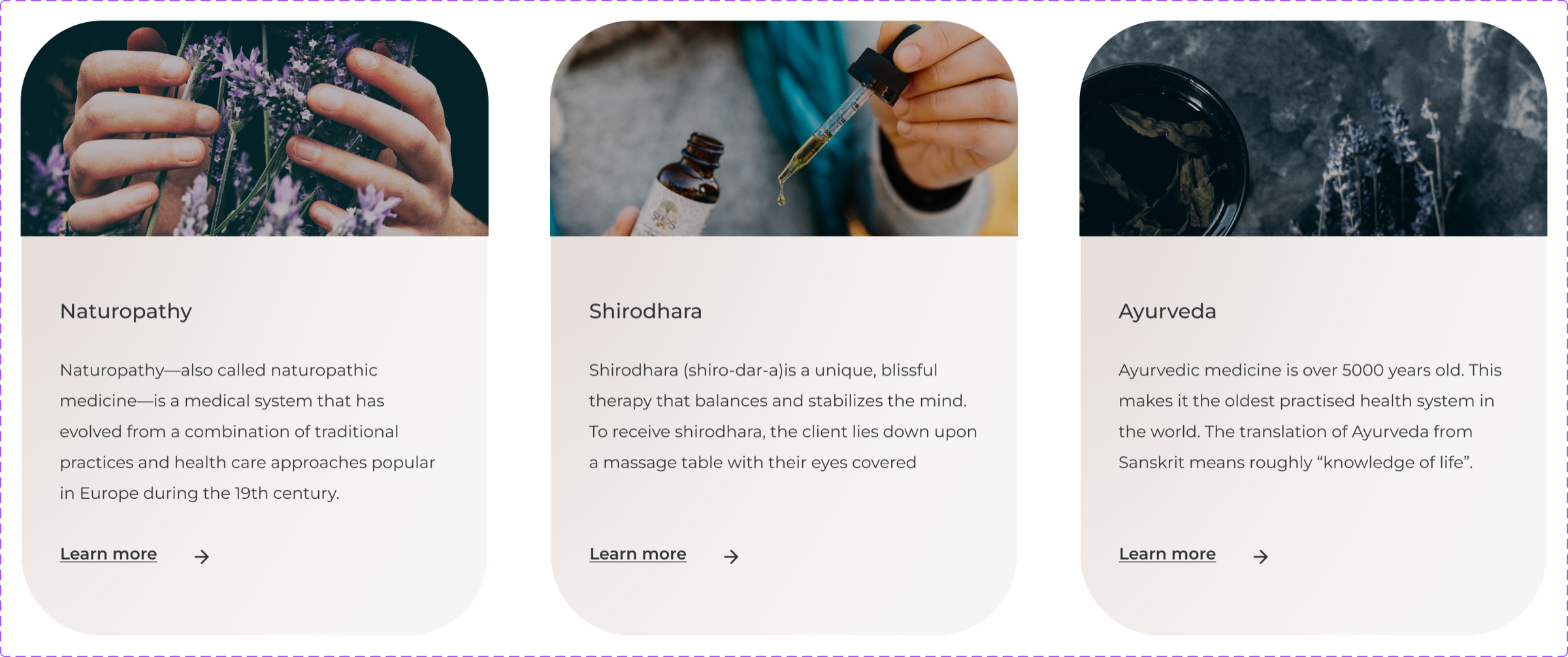 Therapy cards for naturopathy, shirodhara and ayurveda