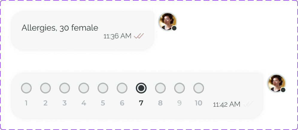 User messages: a text message and a 1 to 10 scale