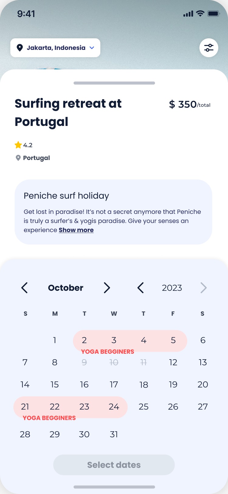 Calendar with the retreat dates marked