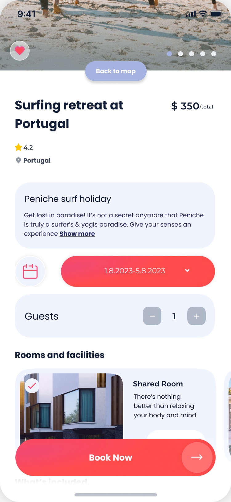 Item page with dates, guests and rooms